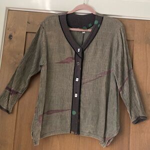 JGU Mad Lab Button Down Blouse Top Tunic Womens S Art To Wear Artsy Lagenlook